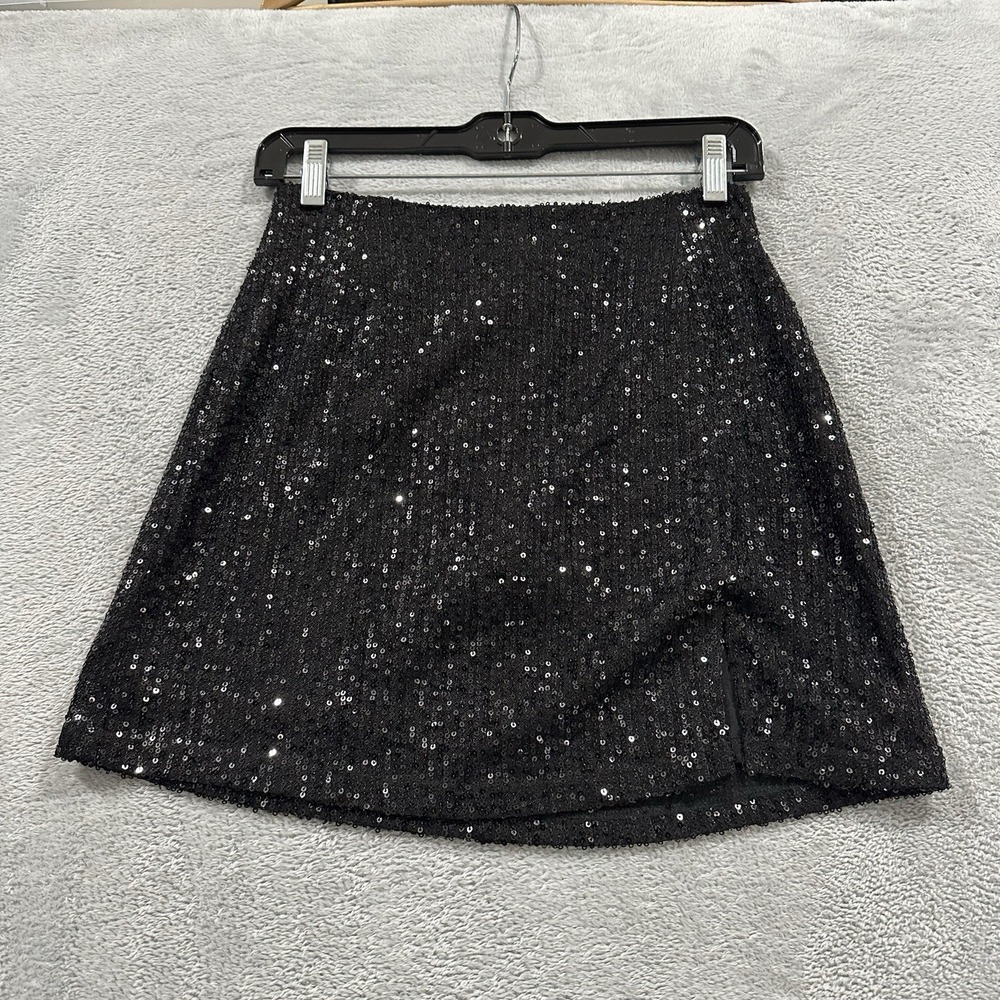 Mi Ami for Francesca's Mini Skirt Women Small Black Glamour Glitter